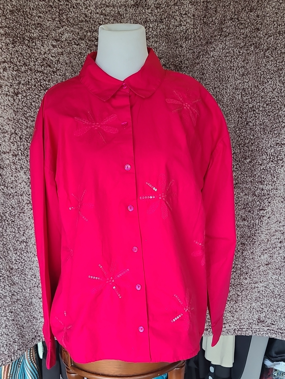 Isaac Mizrahi Hot Pink Sequin Starburst Button-Down Shirt